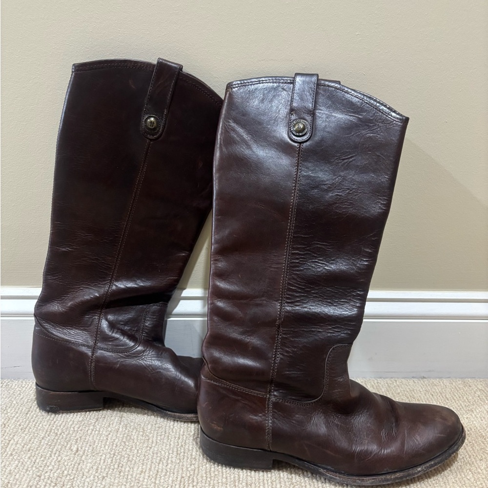 Frye Tall Brown Leather Pull On Riding Boots